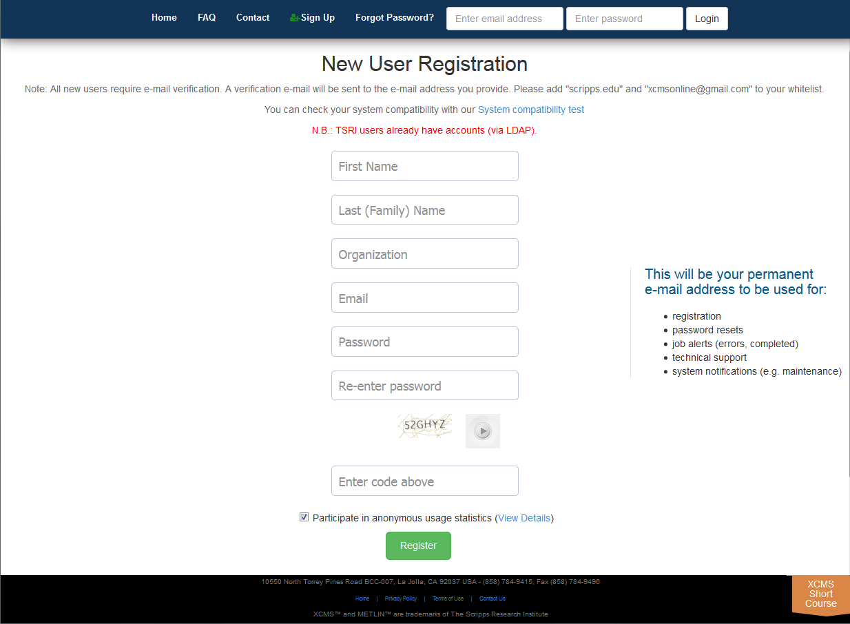 New User Registration page